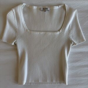 Madewell Ribbed White Short Sleeve Top